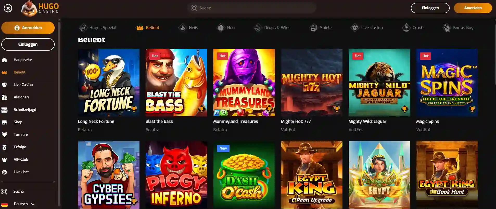 Hugo Casino beliebte Spielautomaten.