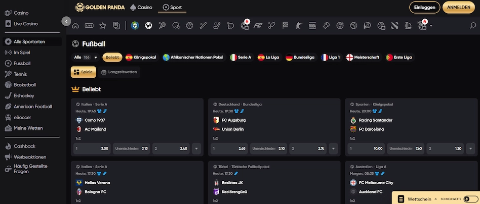 Golden Panda Casino Sportwetten und Live Wetten
