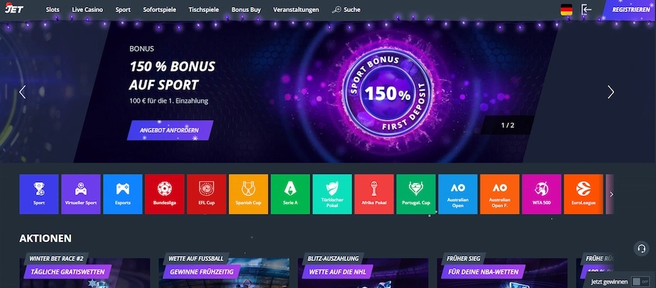 Jet Casino Sportwetten und Live Wetten