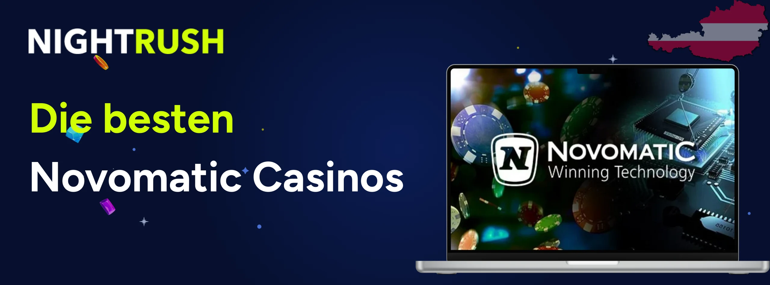 Nightrush Banner mit dem Text: Die besten Novomatic Casinos
