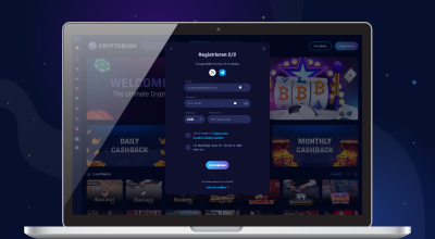 Laptopbildschirm zeigt die Nightrush Casino-Website mit dem Titel "Casino Erfahrungen" und einer Online-Casino-Topliste.
