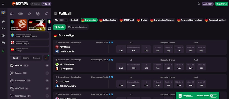Rockyspin Casino Sportwetten und Live Wetten.