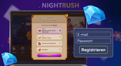 Ein Laptop, auf dem die Website des Abu King Casinos angezeigt wird, mit einem Pop-up-Anmeldeformular, das Felder für E-Mail-Adresse und Passwort enthält.