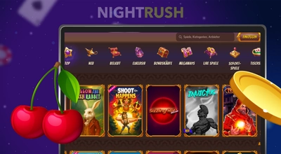 Ein Laptop, auf dem die Website des Abu King Casinos mit verschiedenen Spielautomaten angezeigt wird.