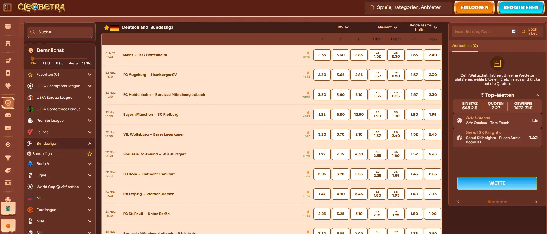 Cleobetra Casino Sportwetten-Seite