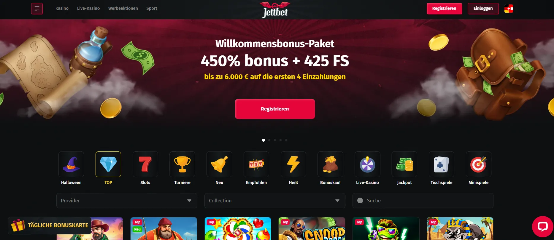 Jettbet Webseite mit Willkommensbonus-Paket