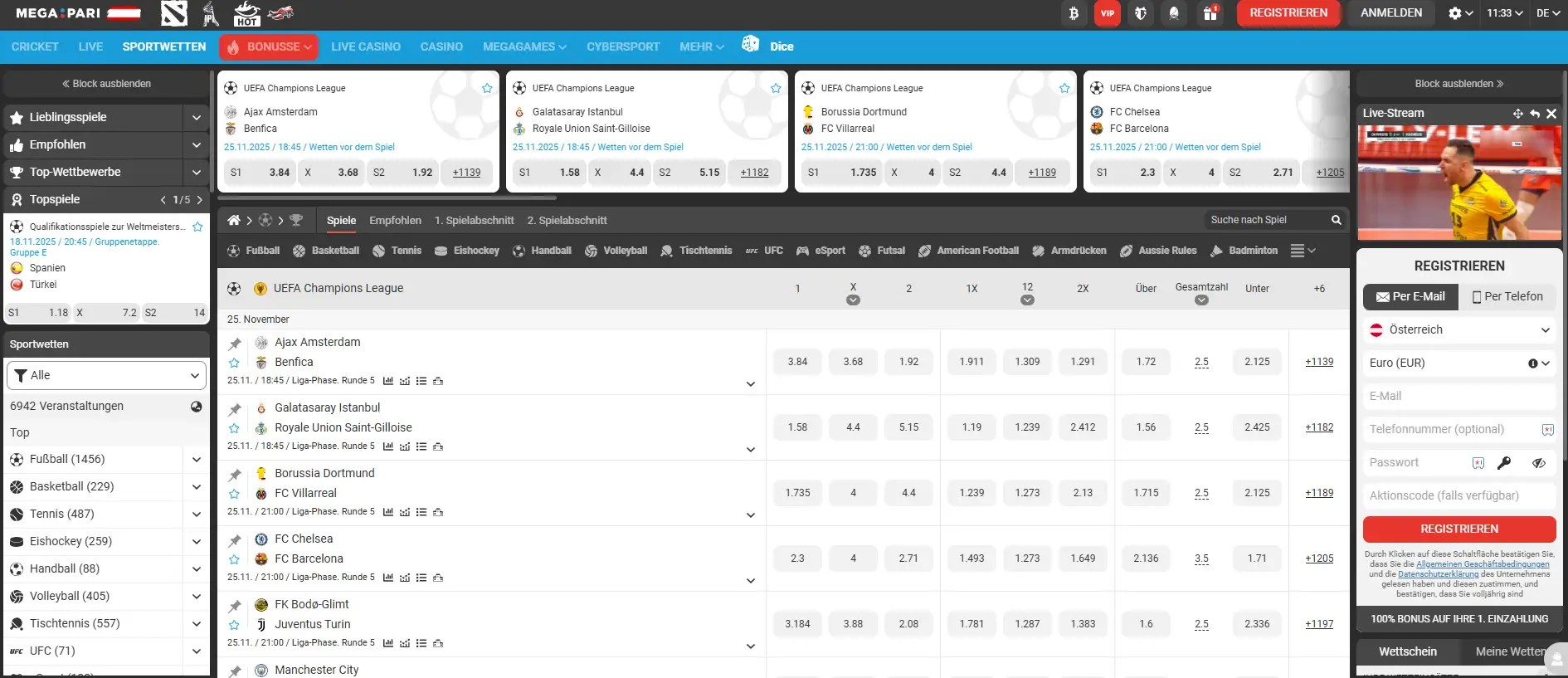 Megapari Casino Sportwetten und Live-Wetten