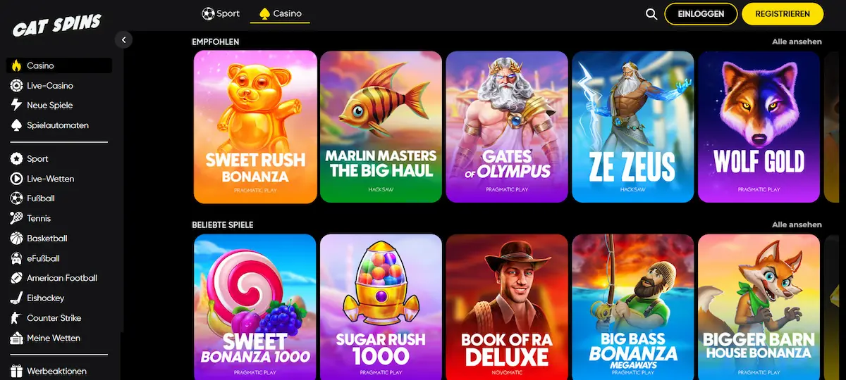 Cat Spins mit beliebten Spielautomaten und empfohlenen Casino Spielen