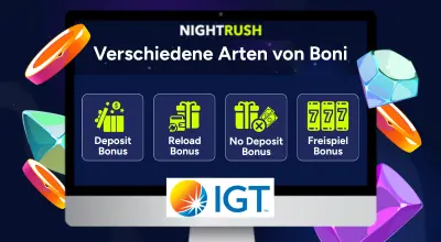 Beliebte Casino Boni wie Willkommensbonus, Freispiele, Cashback und Reload Bonus