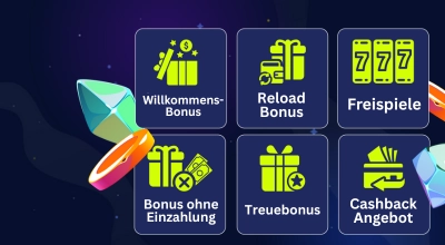 Beliebte Casino Boni wie Willkommensbonus, Freispiele, Cashback und Reload Bonus