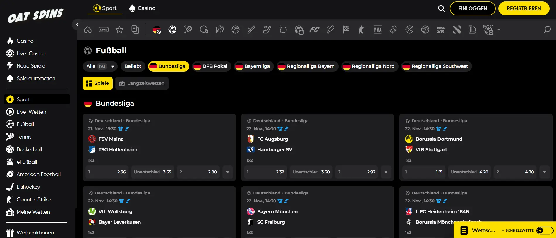 Cat Spins Sportwetten und Live-Wetten