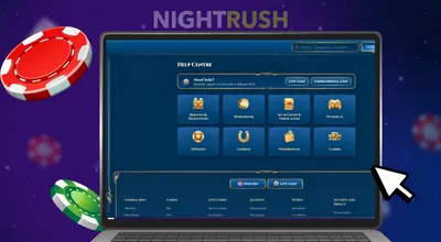 Ein Laptop zeigt die Kundensupport-Seite eines Online Casinos mit Live-Chat und Kontaktmöglichkeiten.