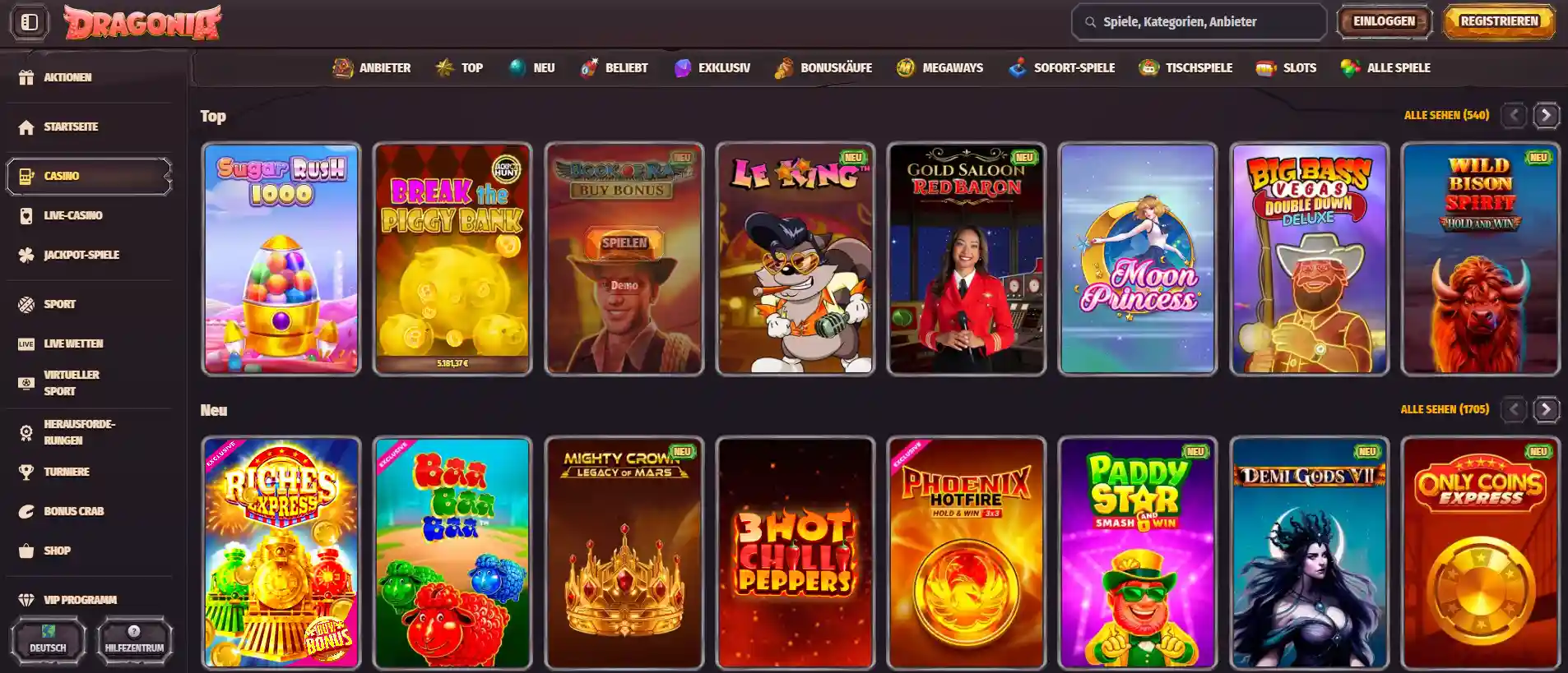 Dragonia Casino mit Top Spielautomaten