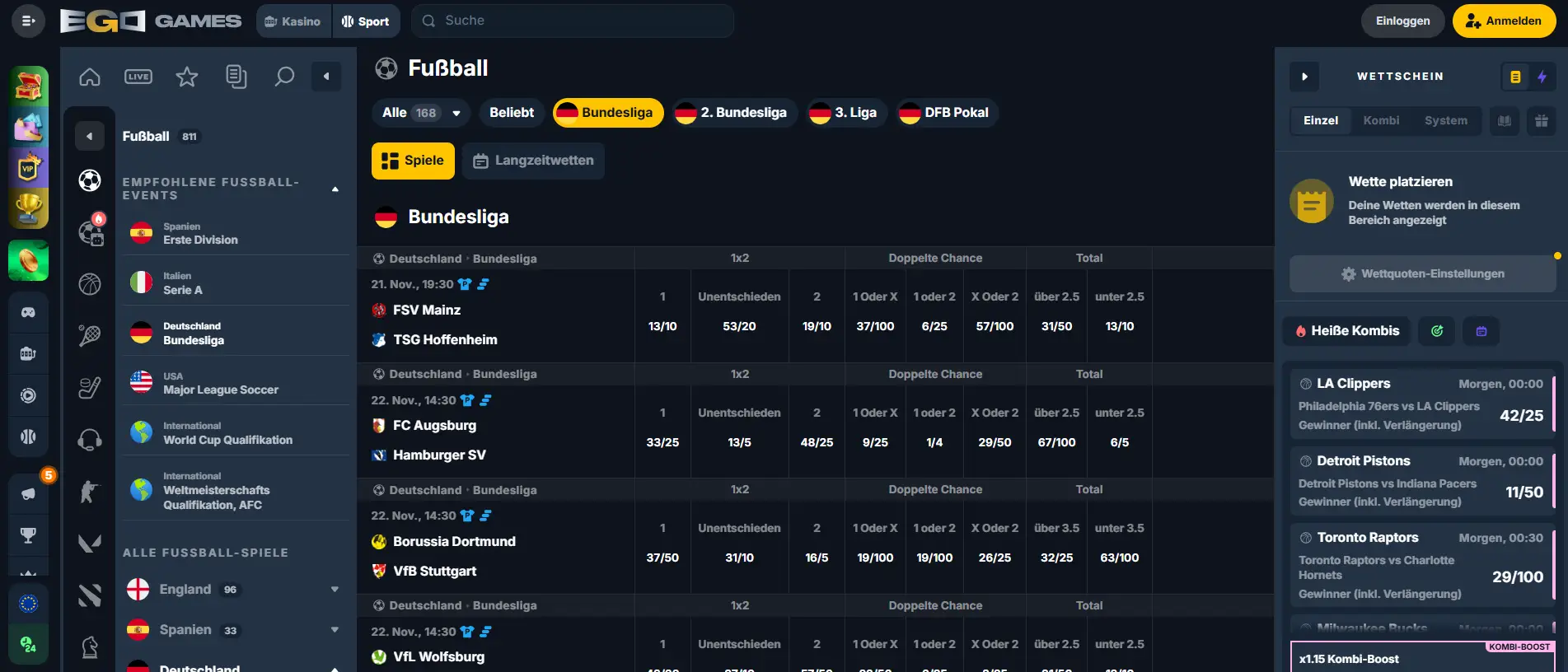 EgoGames Sportwetten-Seite