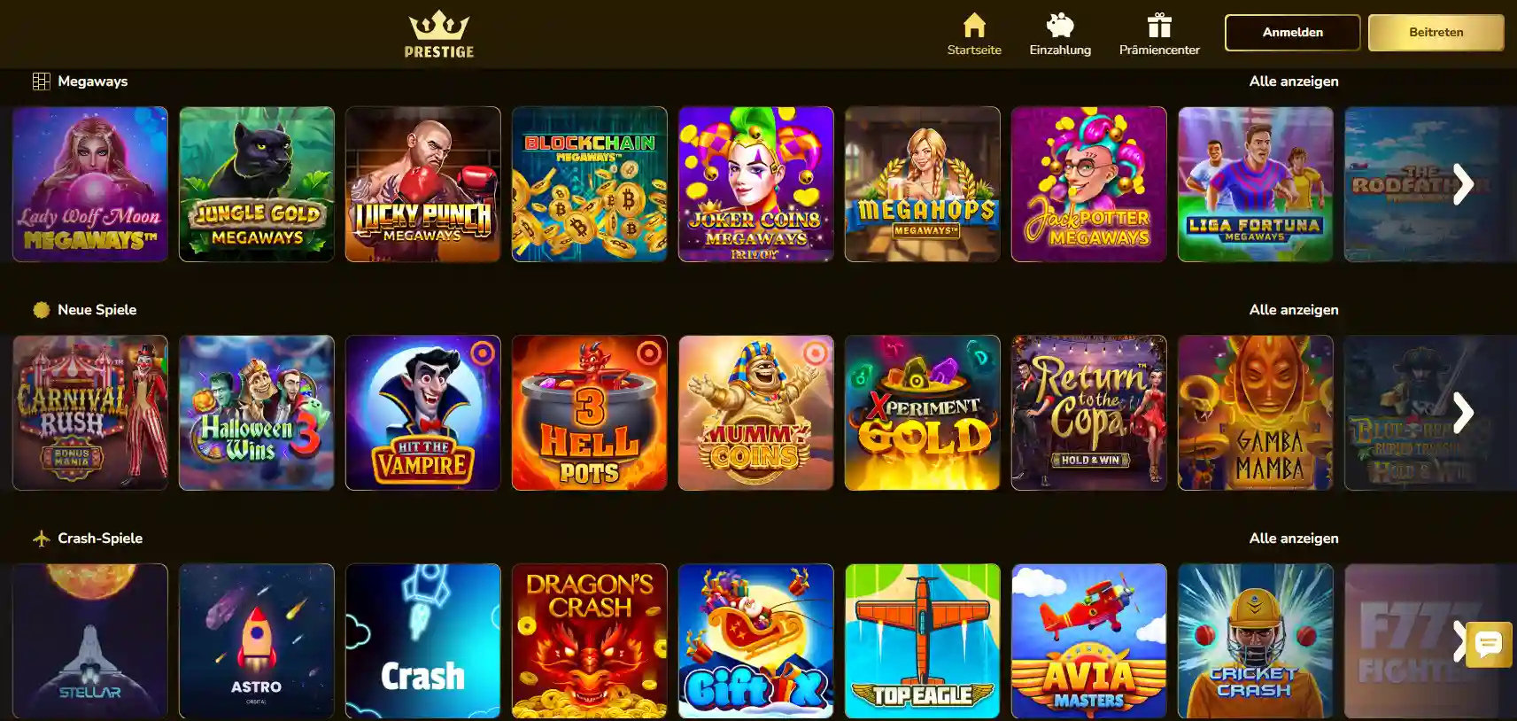 Prestige Casino mit Auswahl an Spielautomaten