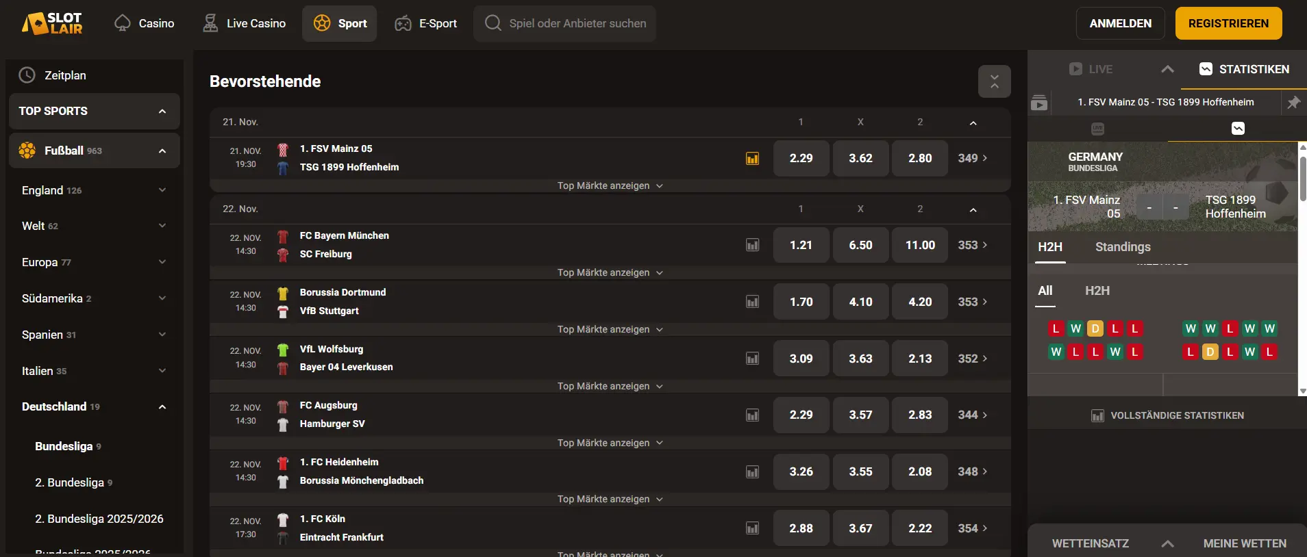 SlotLair Sportwetten und Live-Wetten