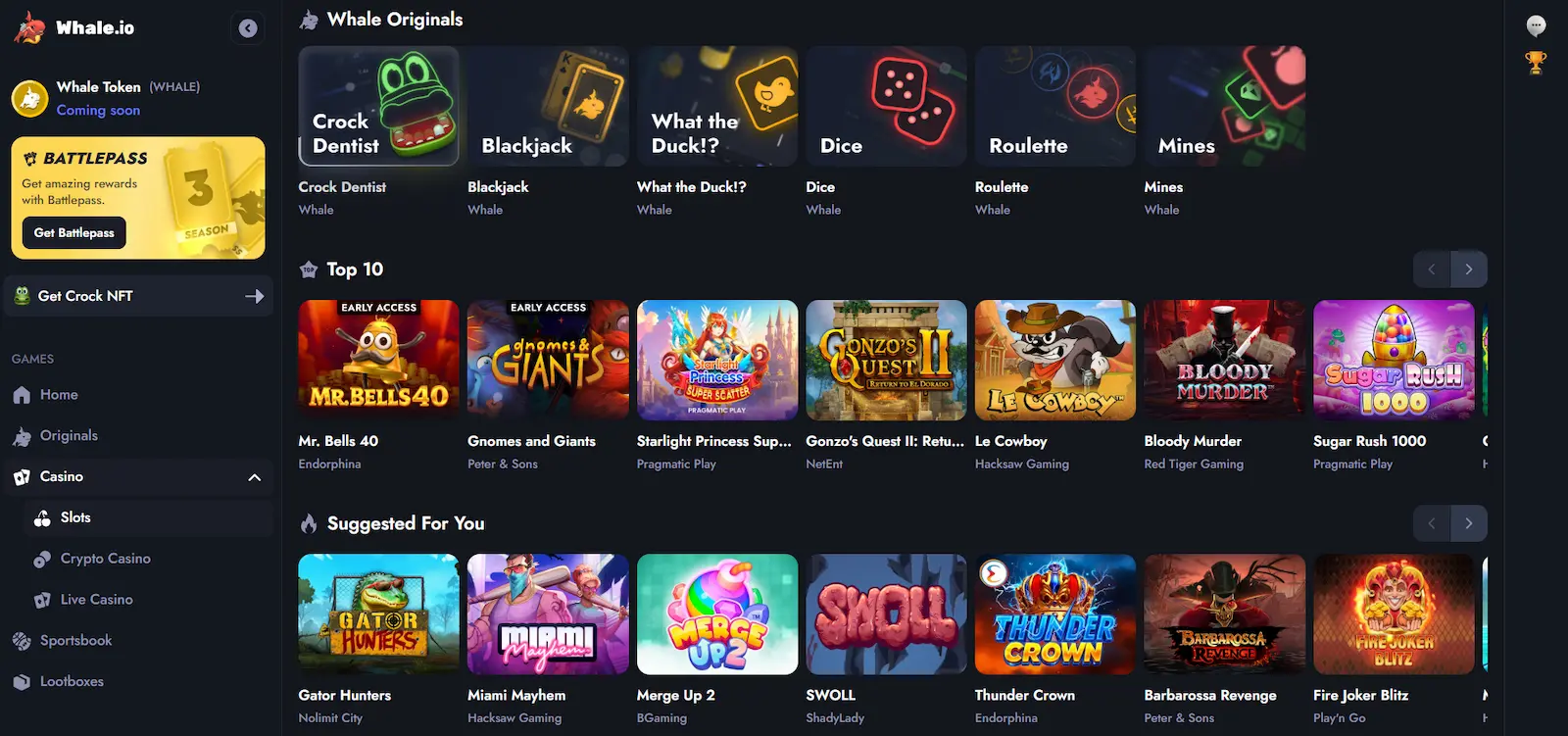 Whale.io Casino Spiele und Spielautomaten