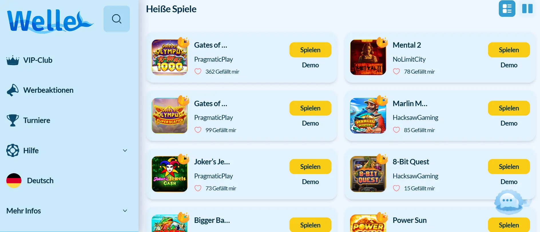 Welle Casino mit beliebten Spielautomaten und Casino Spielen