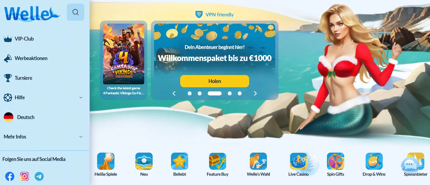 Welle Casino Startseite mit Willkommenspaket