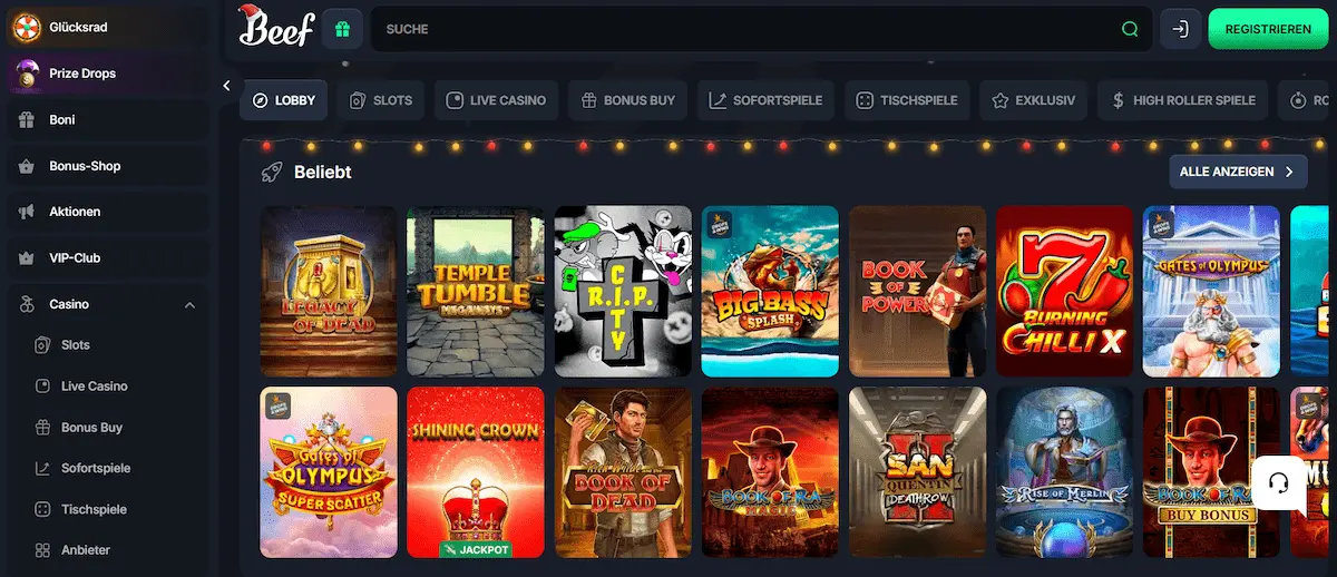 Beef Casino beliebte Slots und Casino Spiele