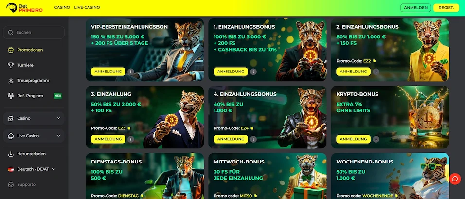 BetPRIMEIRO Casino Startseite mit Bonus Aktionen