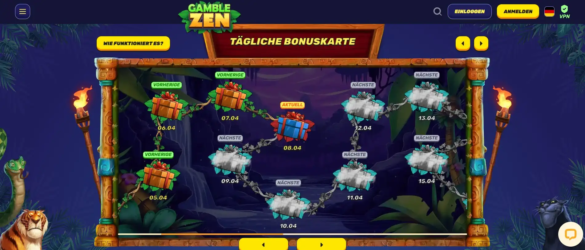 Gamblezen Casino tägliche Bonuskarte