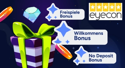 Verschiedene Casino Boni, darunter Willkommensbonus, Reload-Bonus, No Deposit Bonus und Freispiele.