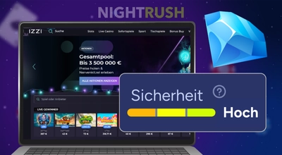 Izzy Casino Homepage mit Willkommensangebot und Casino Slots.