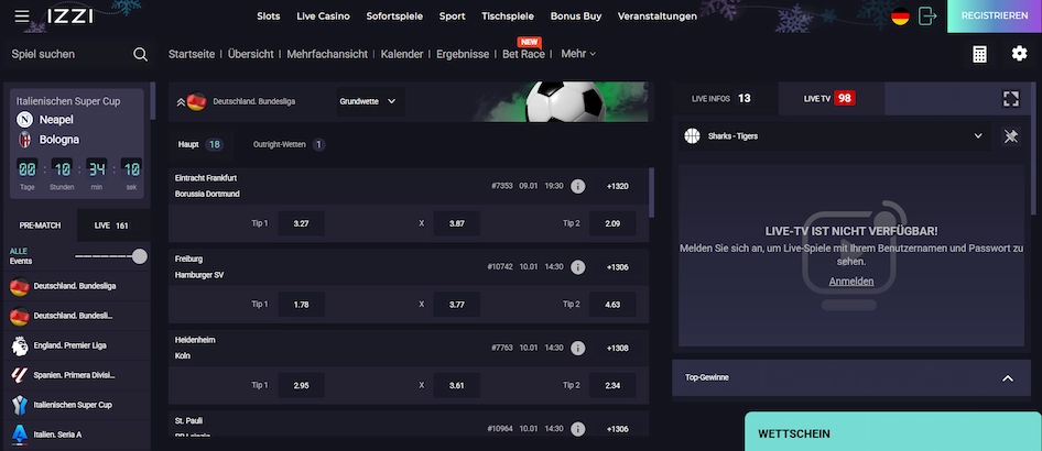 Izzy Casino Sportwetten und Live Wetten