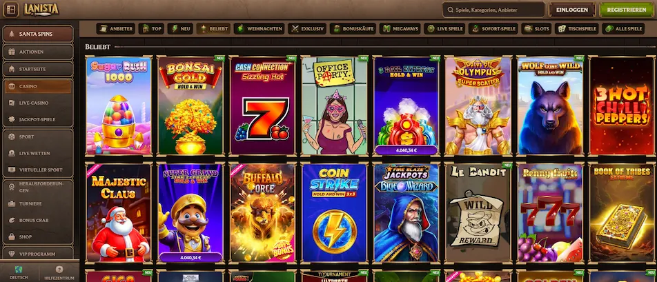 Lanista Casino Spielauswahl: Beliebte Slots und Casino Spiele.