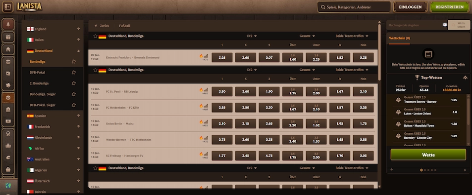 Lanista Casino Sportwetten und Live Wetten.