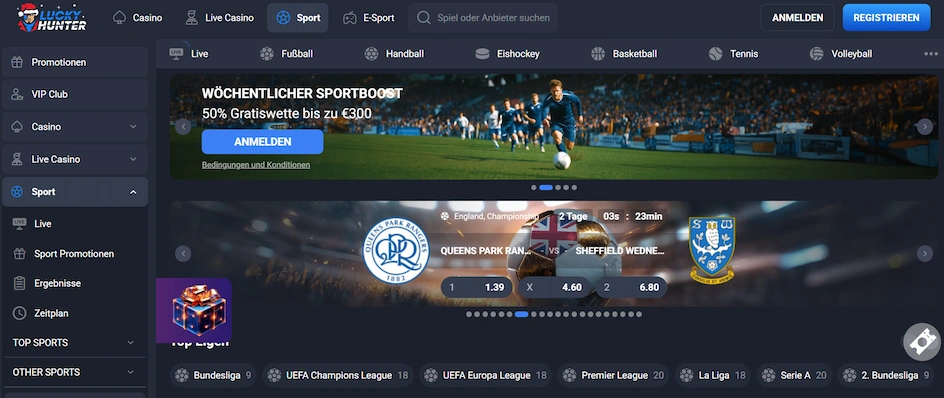 Lucky Hunter Casino Sportwetten und Live Wetten