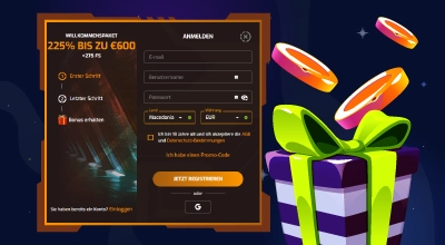 Casino-Anmeldeseite mit Willkommensbonusangebot.