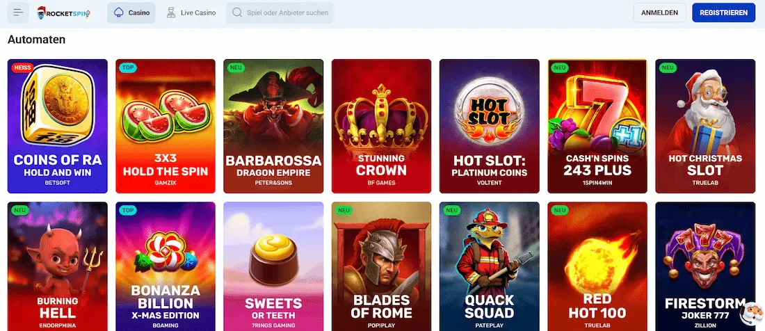 RocketSpin Casino Spiele und Automaten 