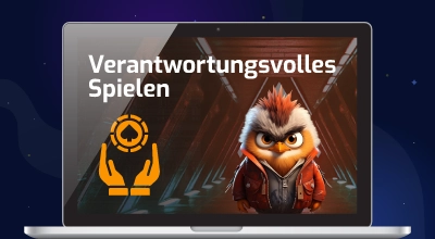 Laptop mit Hinweis auf verantwortungsvolles Spielen.