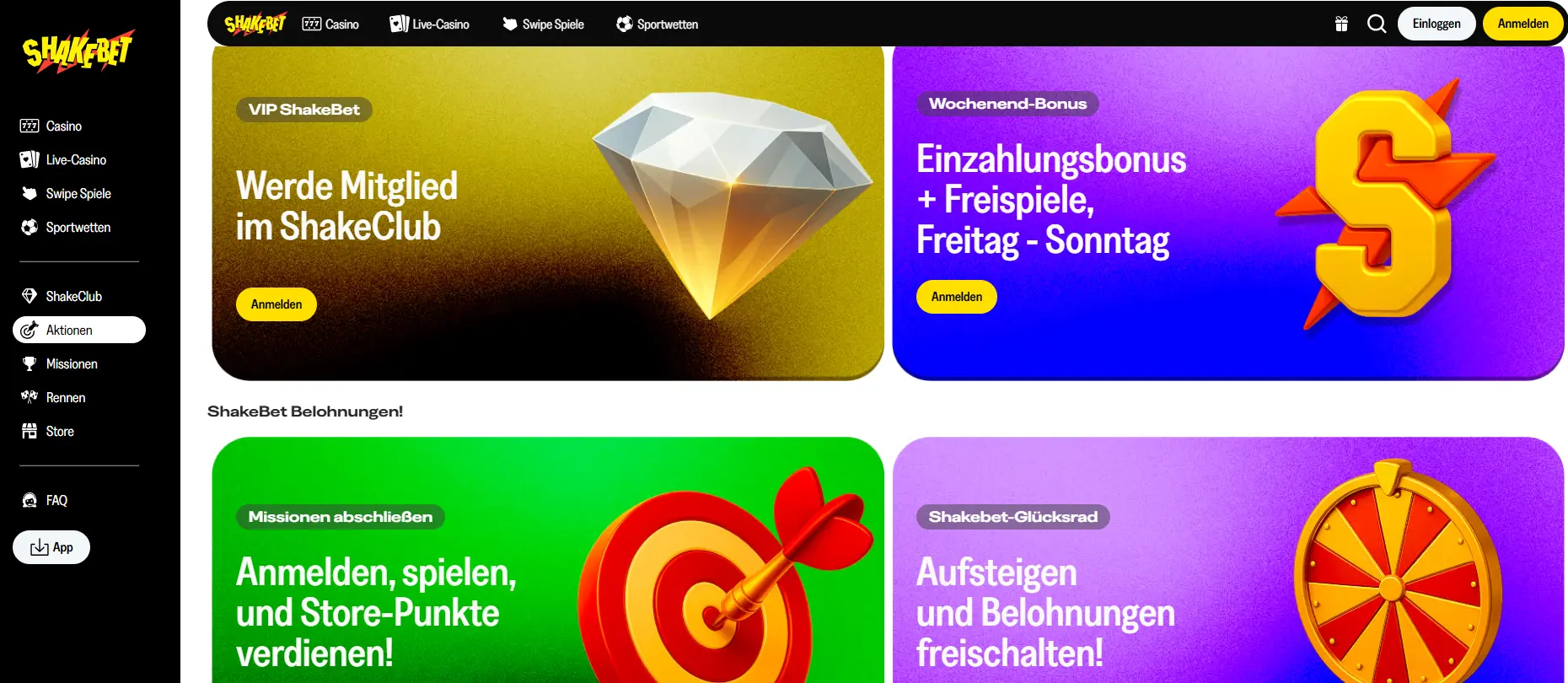 ShakeBet Casino Sonderaktionen und Promotionen