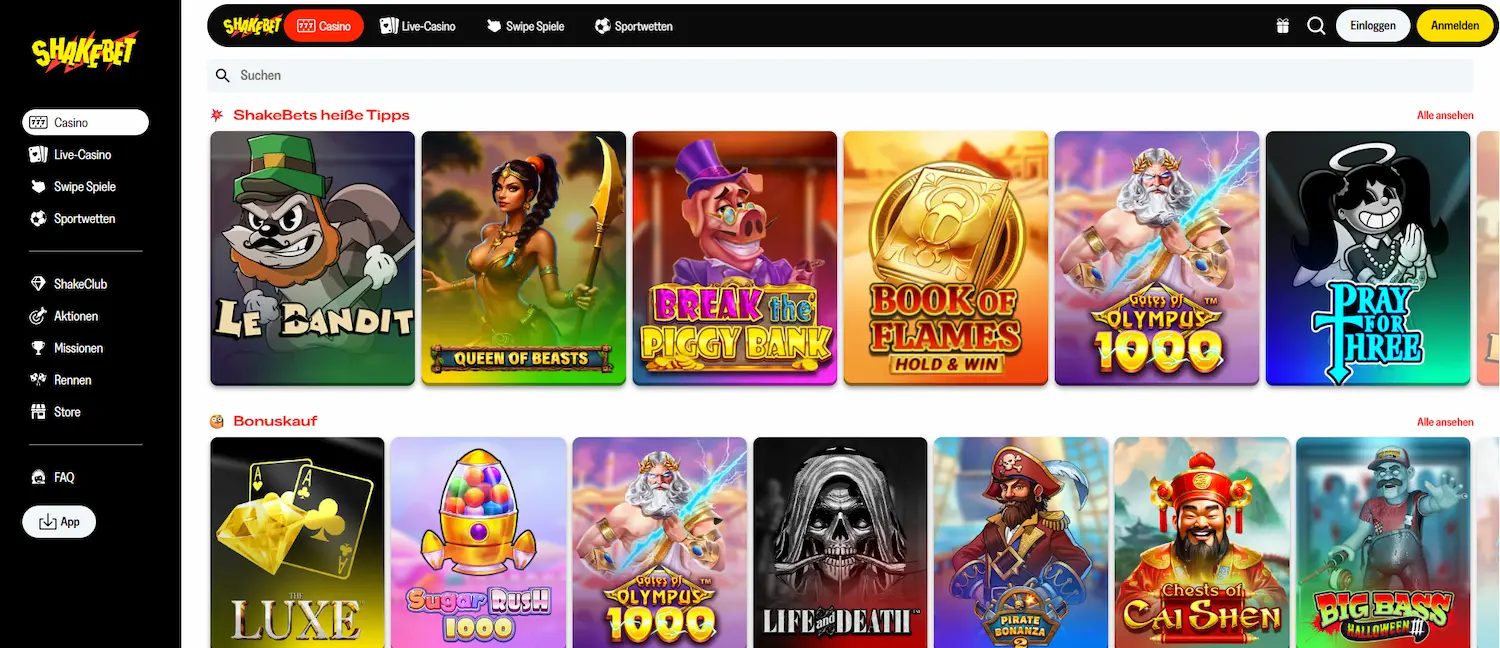 ShakeBet Casino Spielautomaten und Casino Spiele