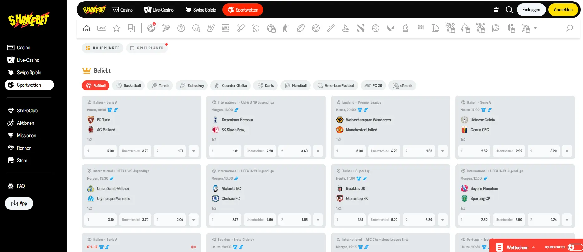 ShakeBet Casino Sportwetten und Live Wetten
