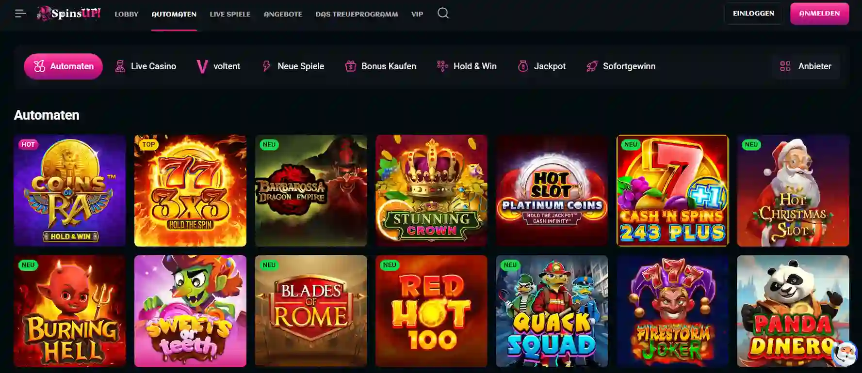 SpinsUp Casino Startseite