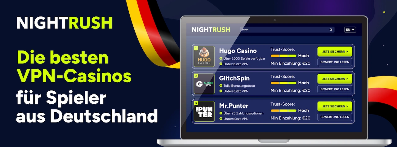 Top VPN Friendly Casinos DE: Liste der besten VPN-Online-Casinos für deutsche Spieler.