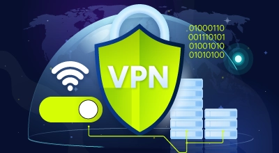 VPN-Schildsymbol mit Datensicherheit und WLAN-Verbindung.