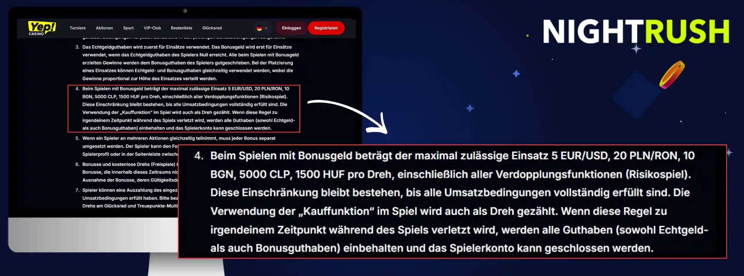 AGB zum Einsatzlimit bei Yep Casino