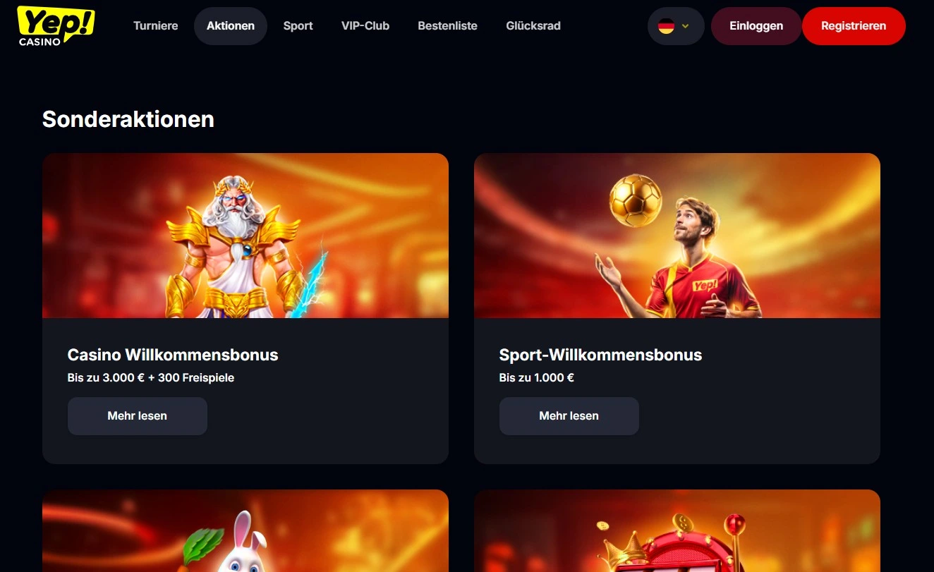 Yep Casino Boni und Aktionen