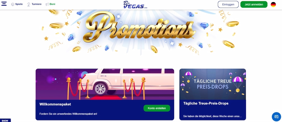 Screenshot der Aktionsseite von BluVegas Casino
