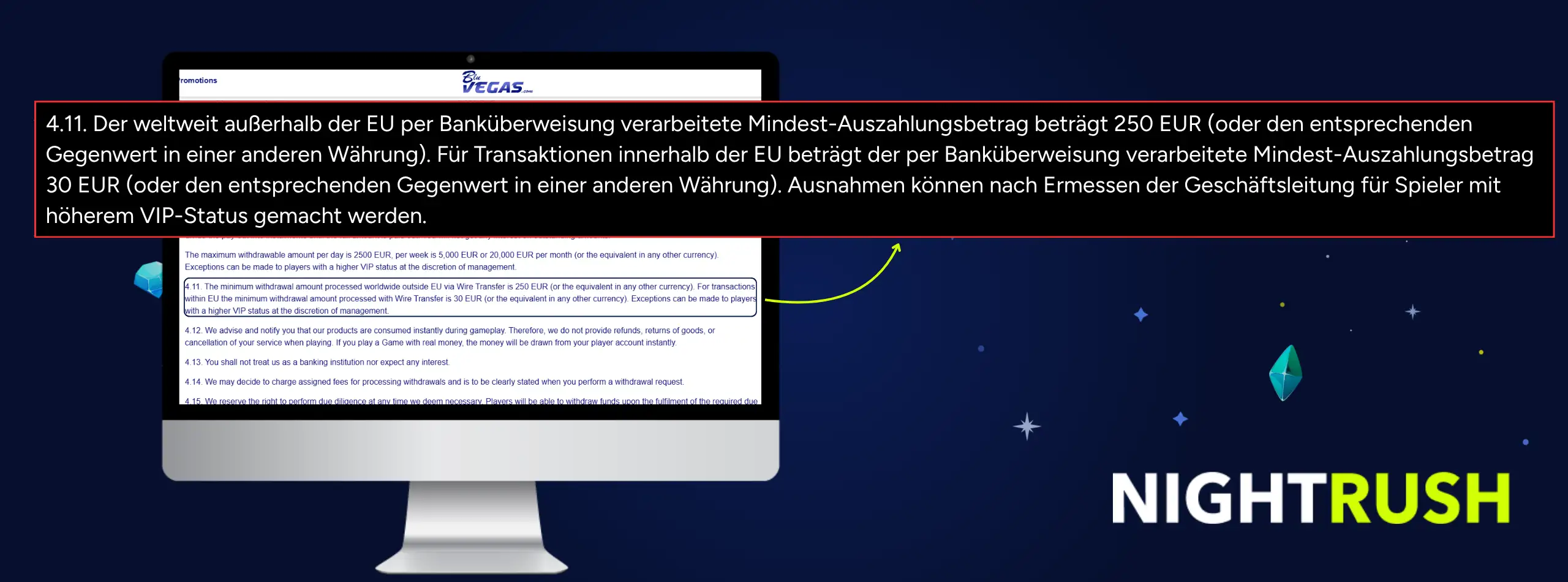 Versteckte Mindestbeträge für Banküberweisungen bei BluVegas