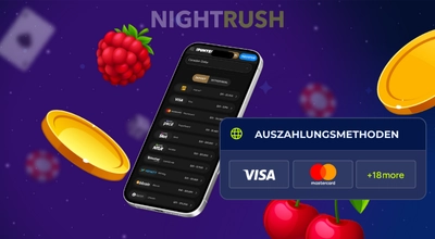 Ein Smartphone zeigt eine Liste von Auszahlungsoptionen für Casinos
