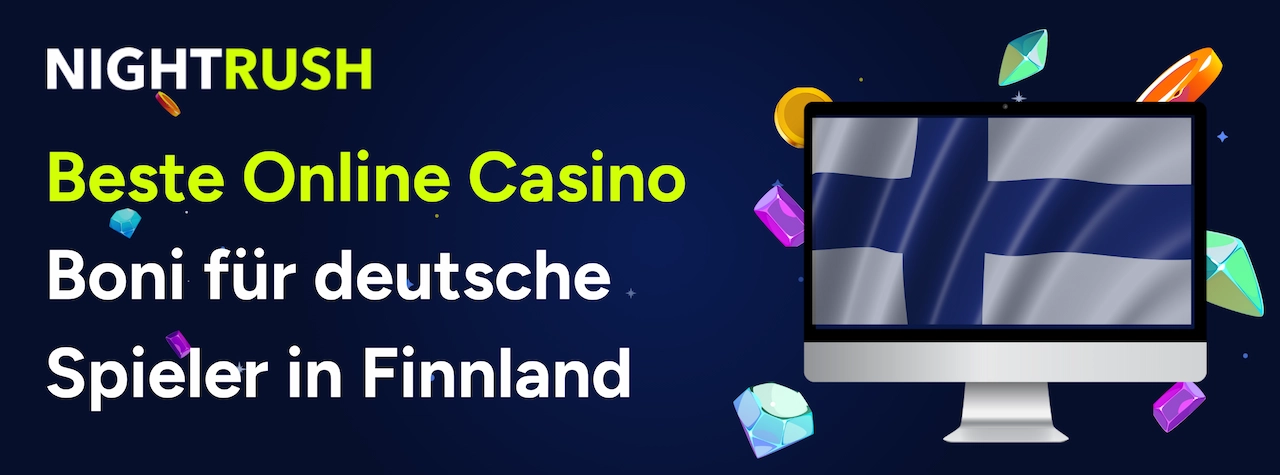 Nightrush Banner mit dem Text: Beste Online Casino Boni für deutsche Spieler in Finnland.