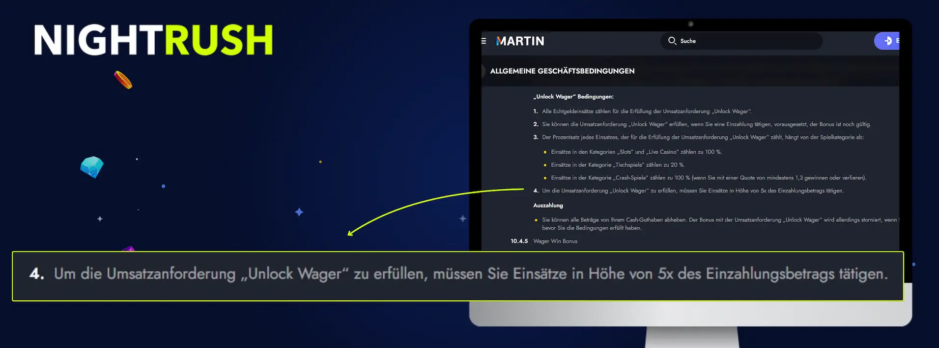 Martin Casino Bonus AGB mit Infos zu Umsatzanforderung und Unlock Wager