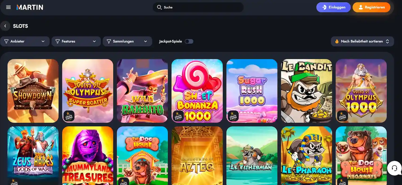 Martin Casino Auswahl an bekannten Spielautomaten