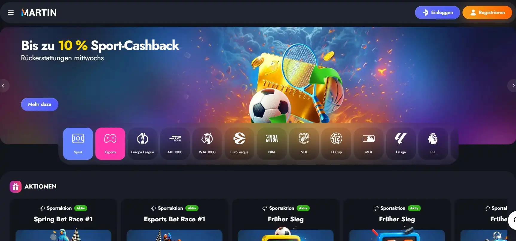 Martin Casino Sportwetten und Live-Wetten Angebot